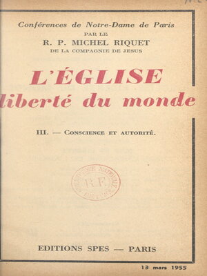 cover image of L'Église, liberté du monde (3). Conscience et autorité